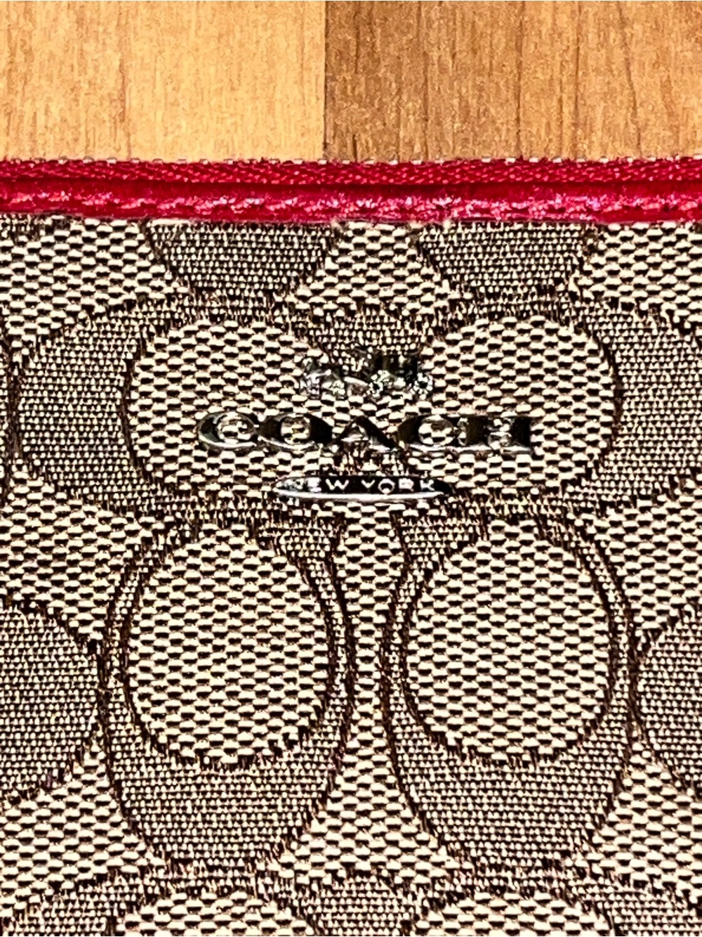Coach Canvas Wristlet with Red Trim and Strap - Picture 3 of 7